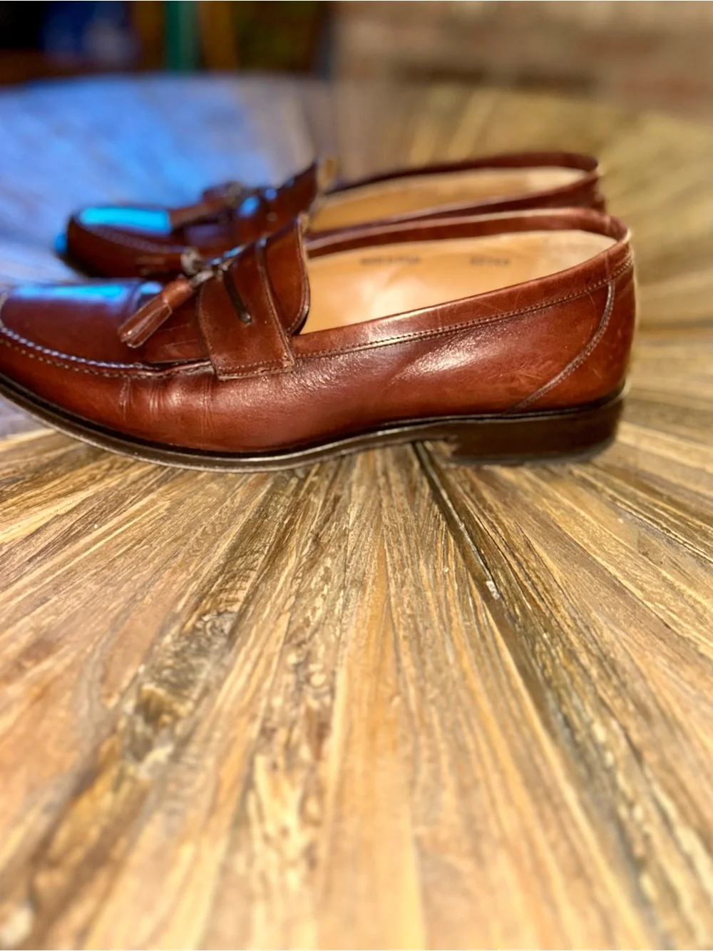 Mezlan Cognac Leather Tassel Loafers